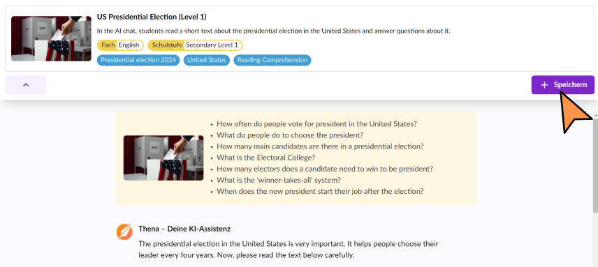 KI im Unterricht nutzen: Übung mit Klick auf Speichern abspeichern