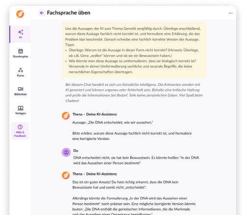 KI im Unterricht einsetzen zum üben von Fachsprache: Beispielchat